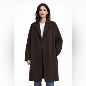 Zara Dark Chocolate Brown Lapel Collar Overcoat Sz S